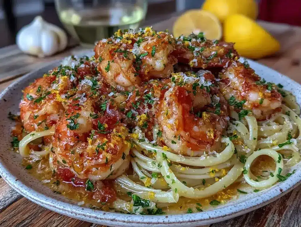 garlic butter shrimp pasta - featured image