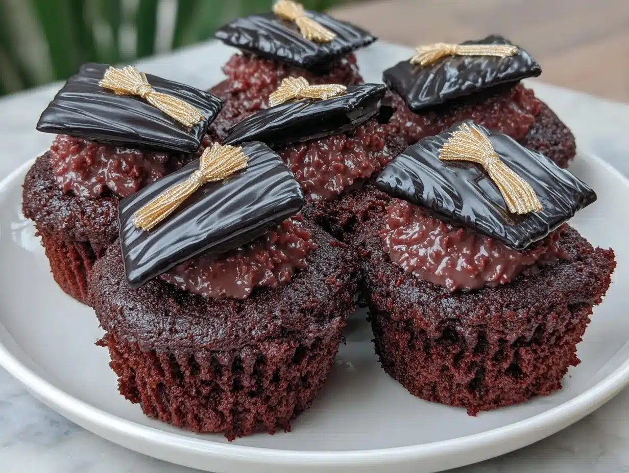 graduation cap chocolate cupcakes preparation steps