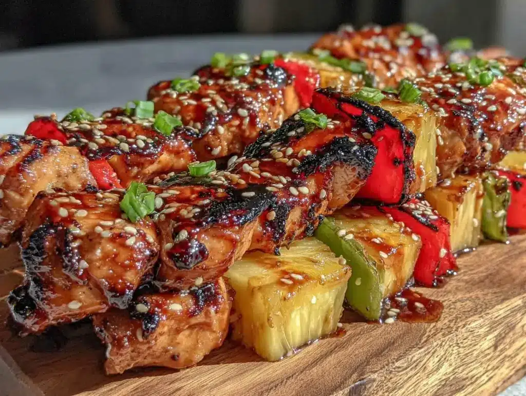 grilled pineapple teriyaki chicken kabobs - featured image