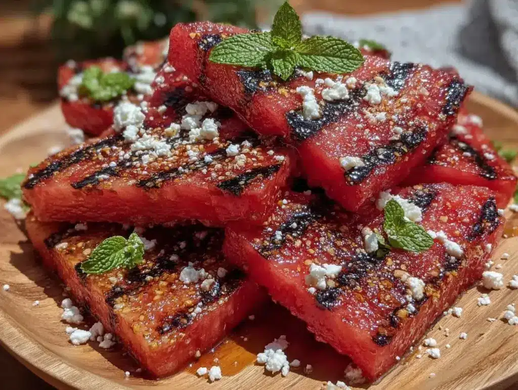 grilled watermelon wedges with chili feta - featured image
