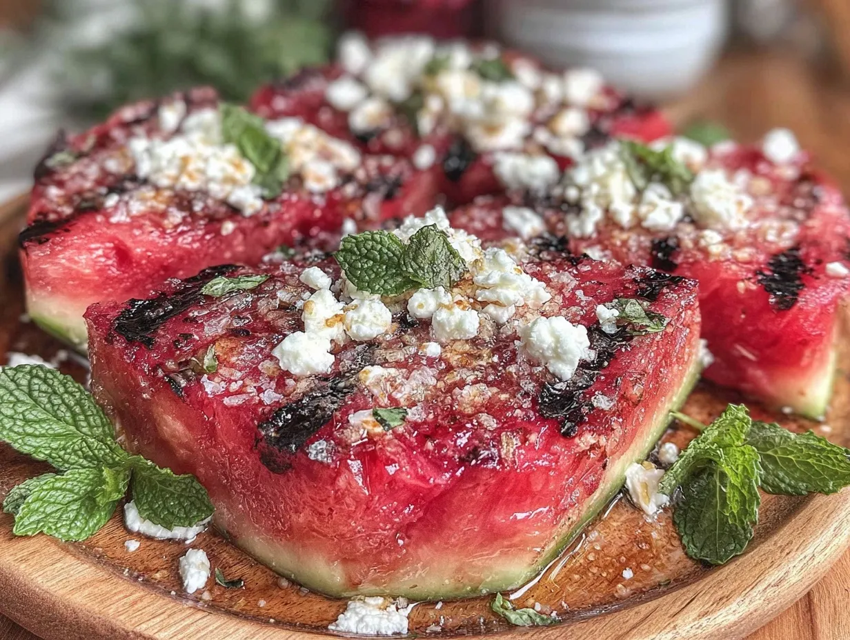 grilled watermelon wedges with chili feta preparation steps