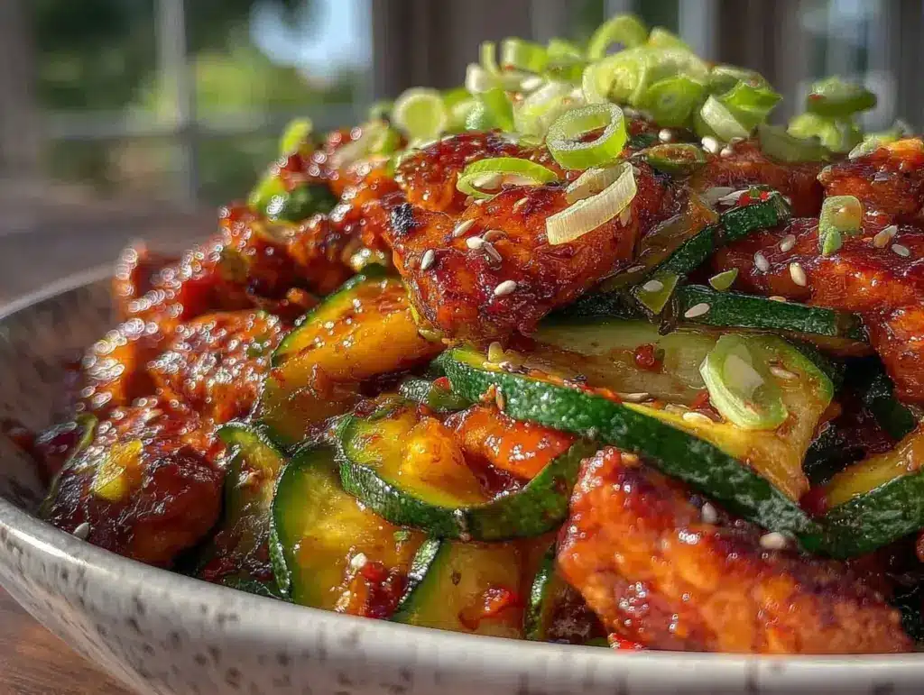 healthy low-calorie chicken zucchini stir fry - featured image