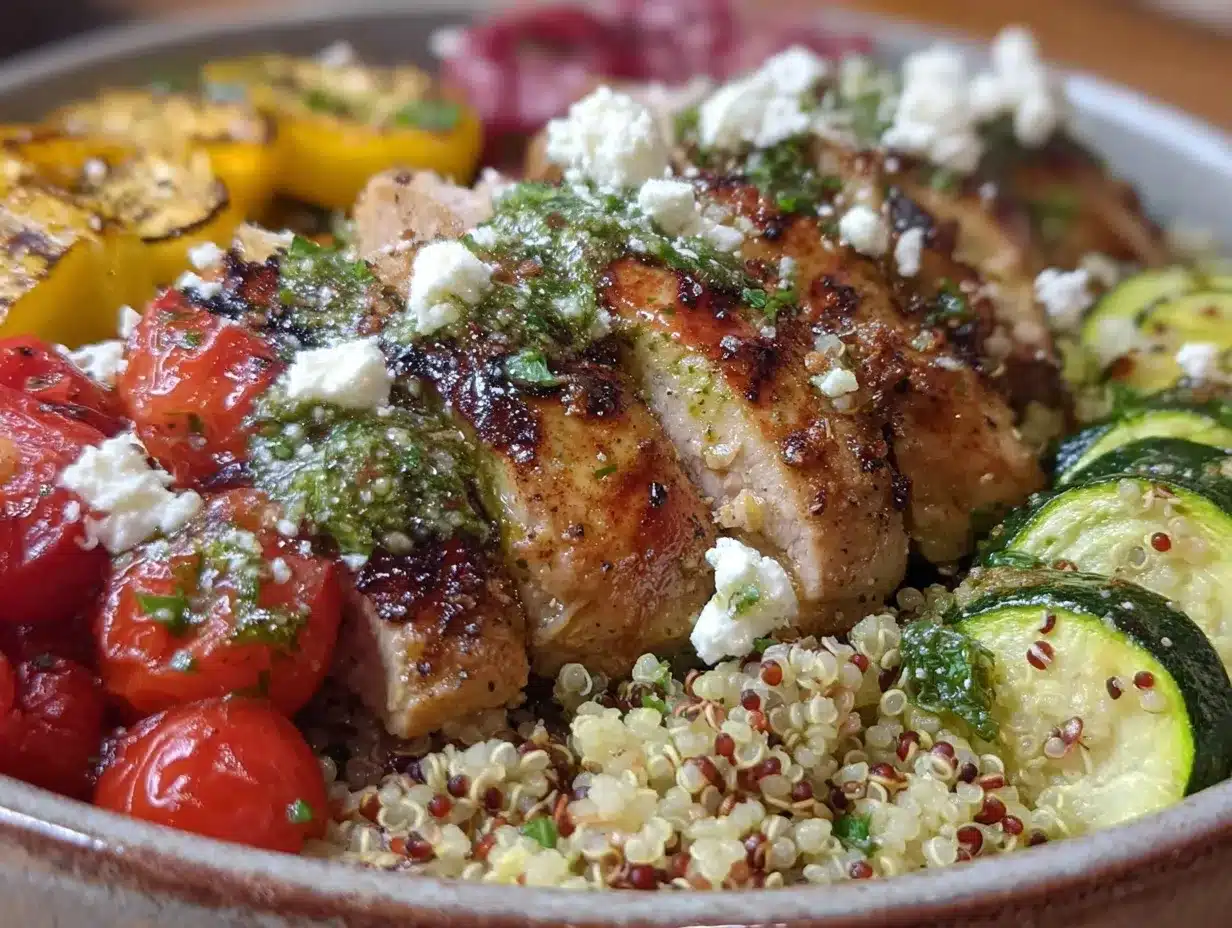 Mediterranean chicken quinoa bowl preparation steps