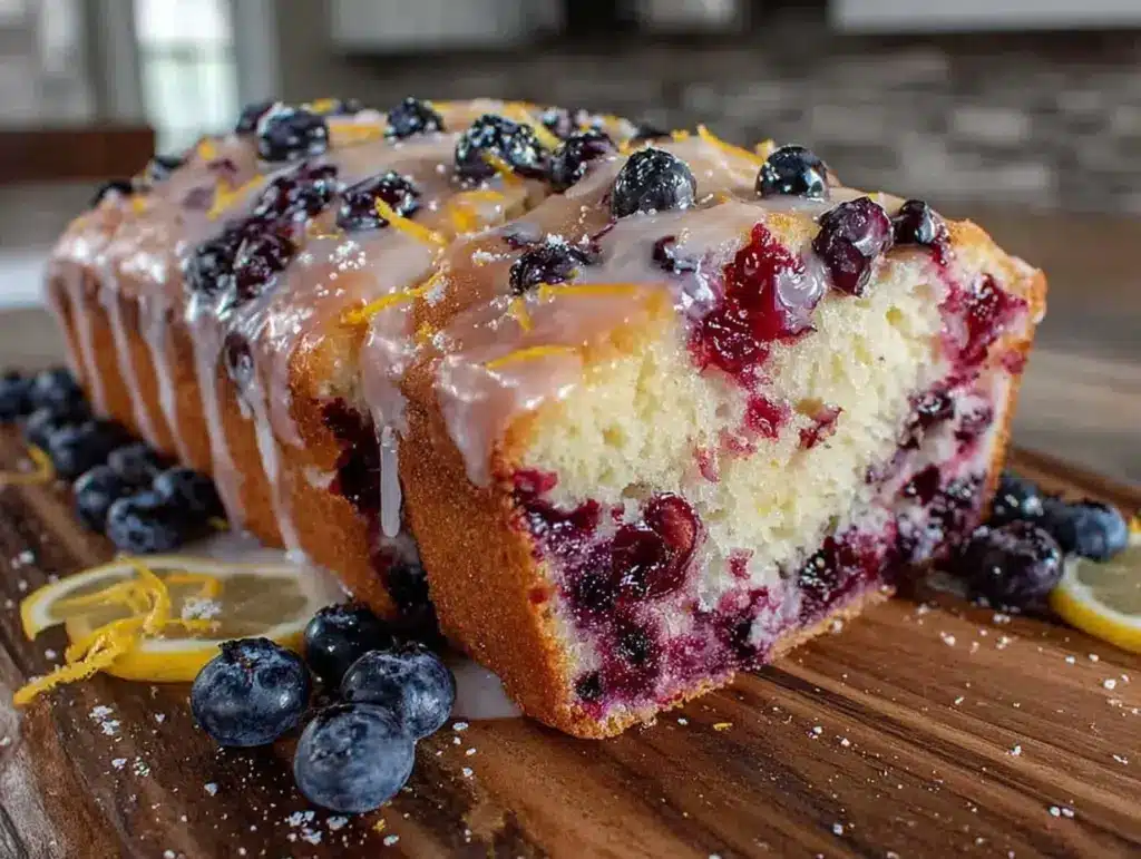 moist lemon blueberry pound cake loaf - featured image