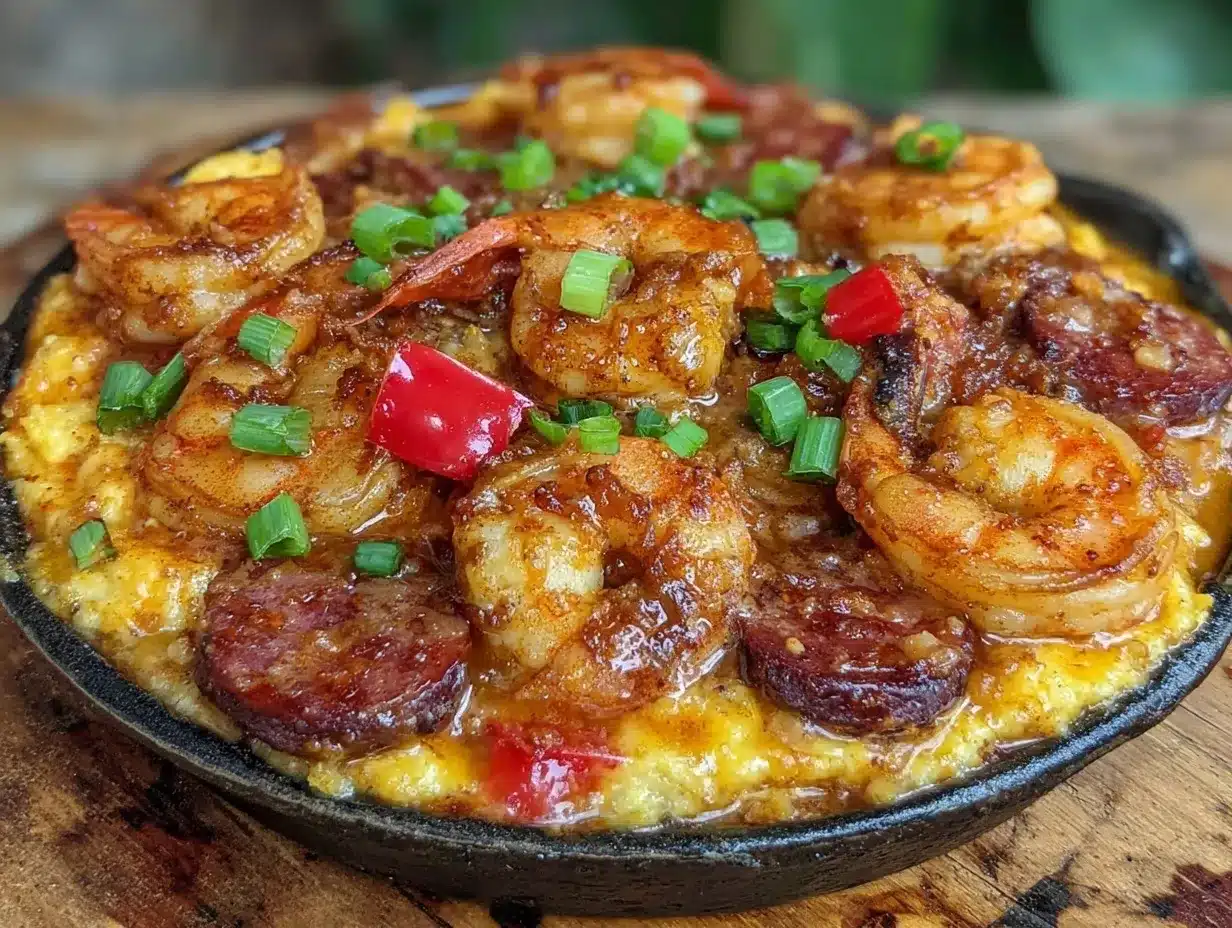 one-skillet Cajun shrimp and grits preparation steps
