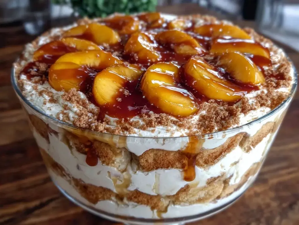 peach custard trifle bowl recipe - featured image