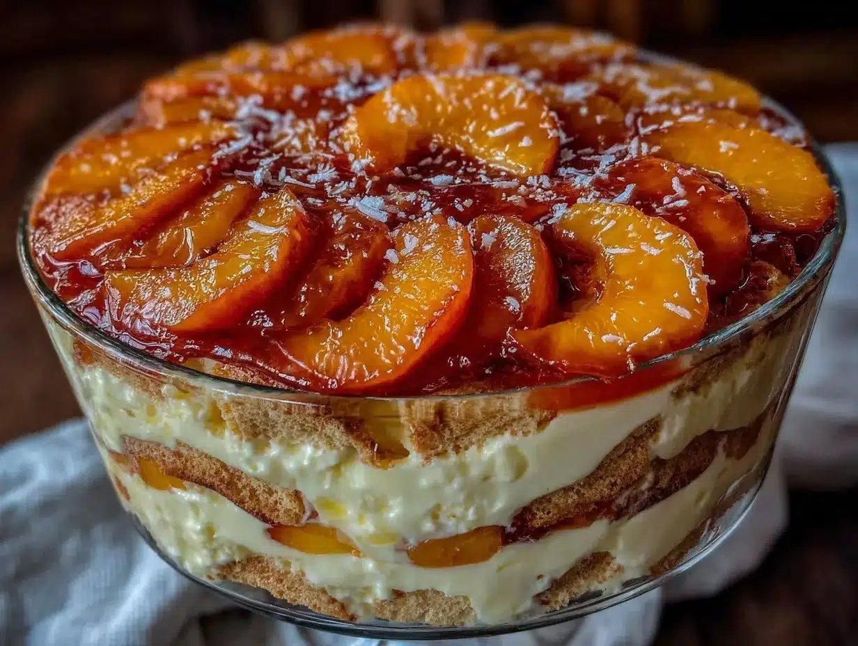 peach custard trifle bowl recipe preparation steps