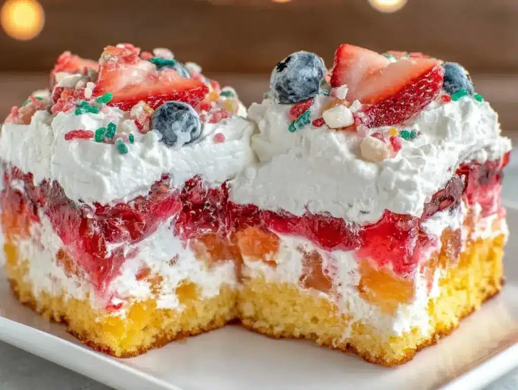 red white and blue jello poke cake - featured image
