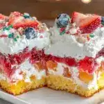 red white and blue jello poke cake - featured image
