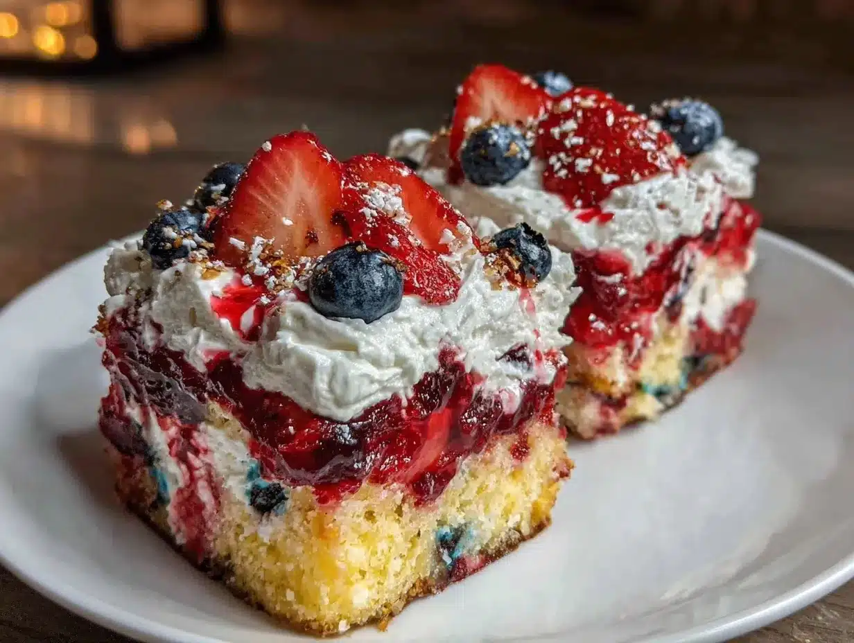 red white and blue jello poke cake preparation steps