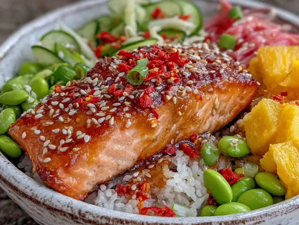 sesame ginger salmon buddha bowl - featured image
