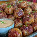 sheet pan honey garlic chicken meatballs - featured image
