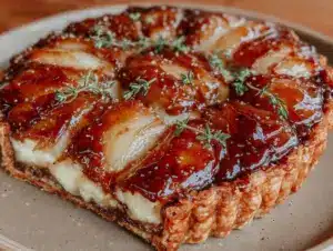 caramelized pear and brie tart - featured image
