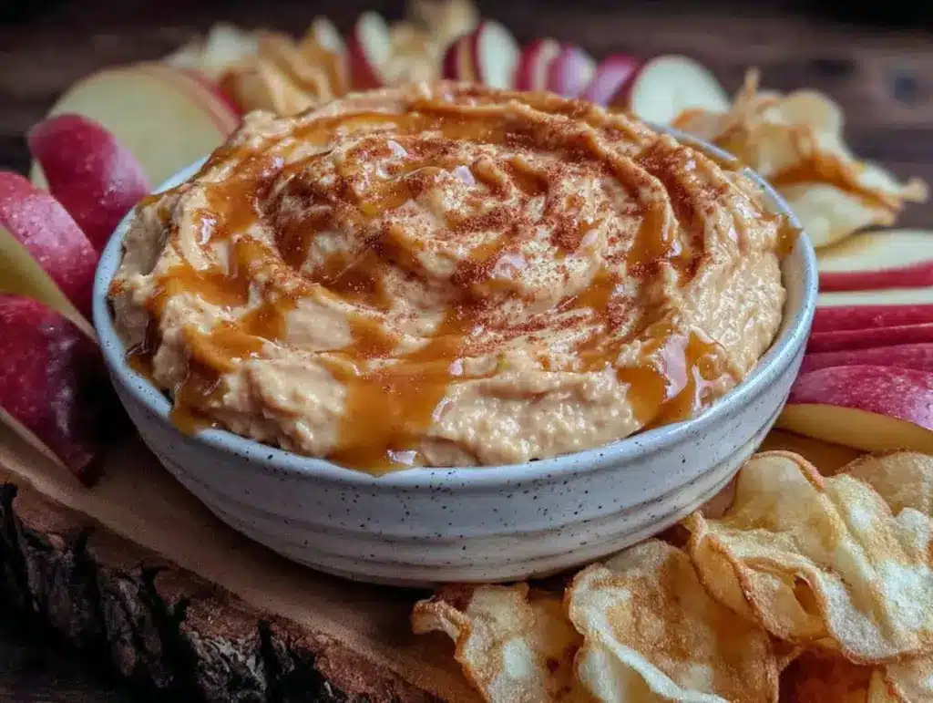 creamy caramel apple cheesecake dip - featured image