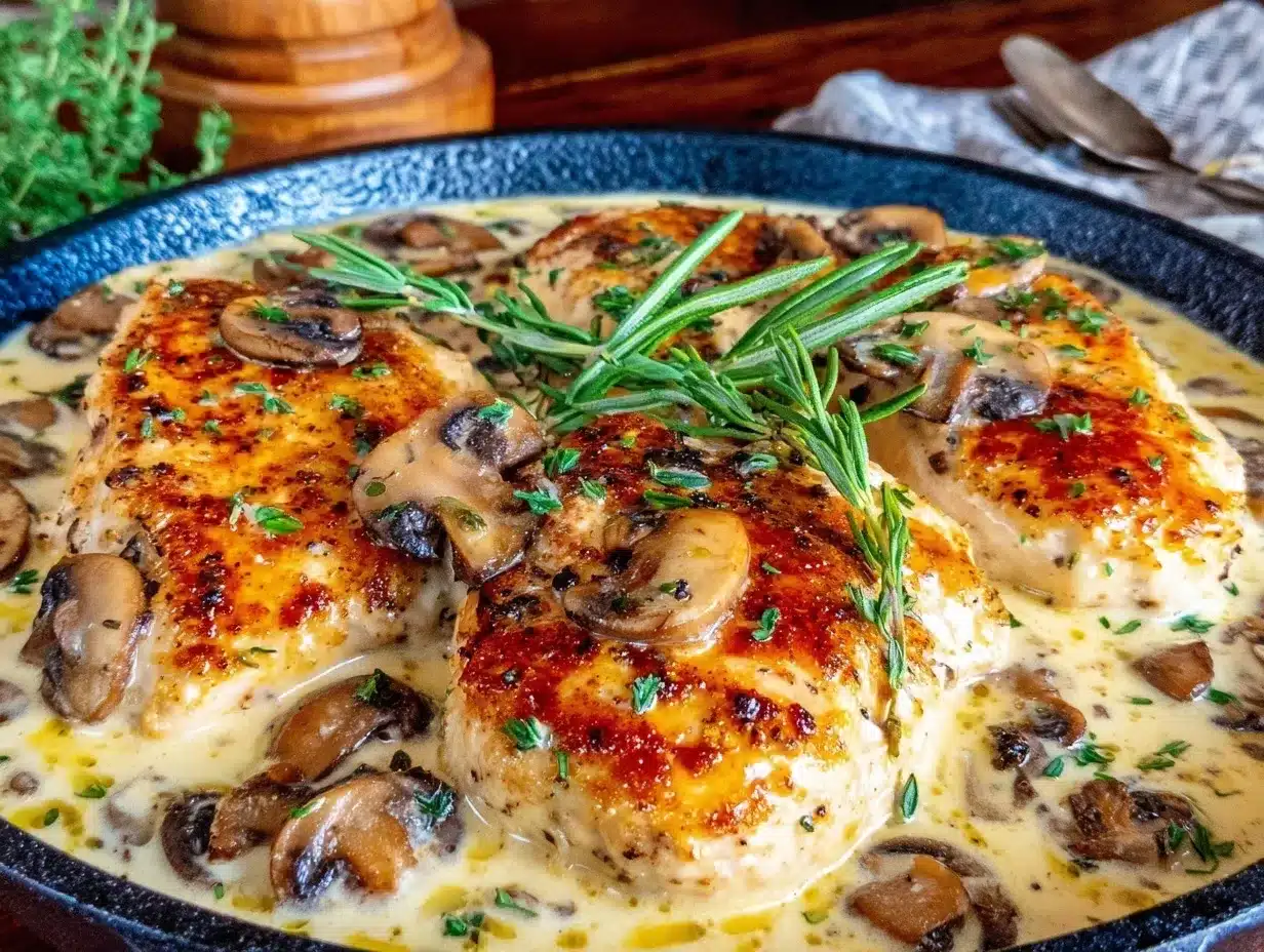 creamy mushroom and thyme chicken skillet preparation steps