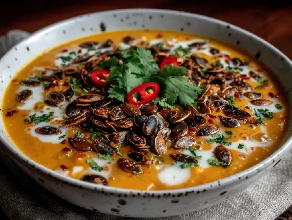 creamy pumpkin coconut curry soup - featured image