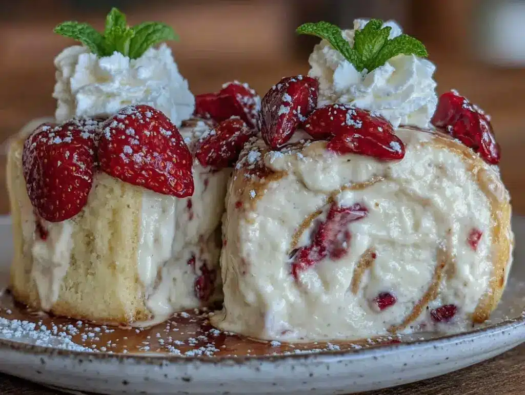 creamy strawberry shortcake ice cream roll - featured image