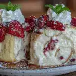 creamy strawberry shortcake ice cream roll - featured image