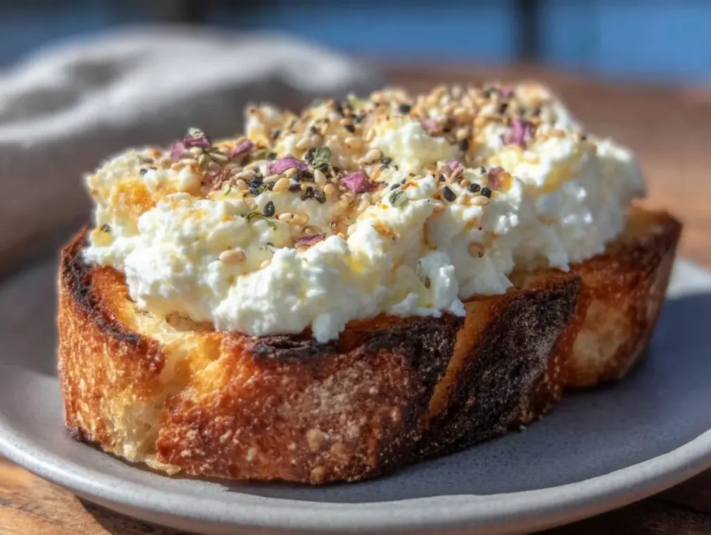 creamy whipped cottage cheese toast - featured image