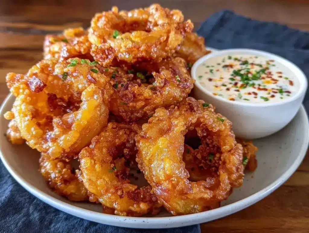 crispy beer battered onion rings - featured image