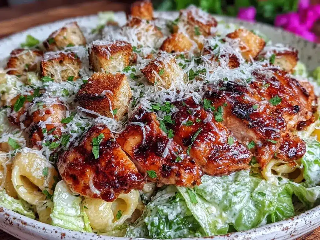 crispy grilled chicken Caesar pasta salad - featured image