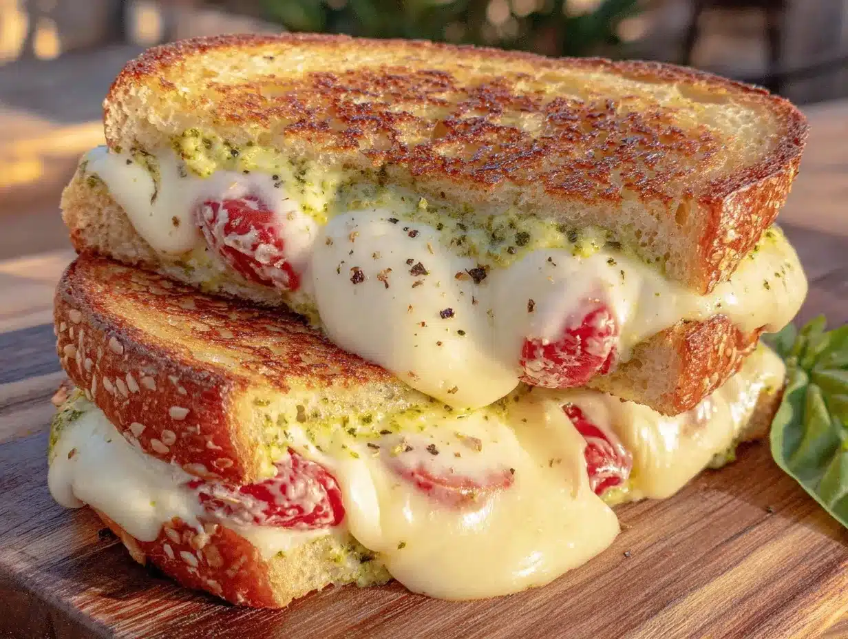 Crispy Pesto Caprese Grilled Cheese preparation steps