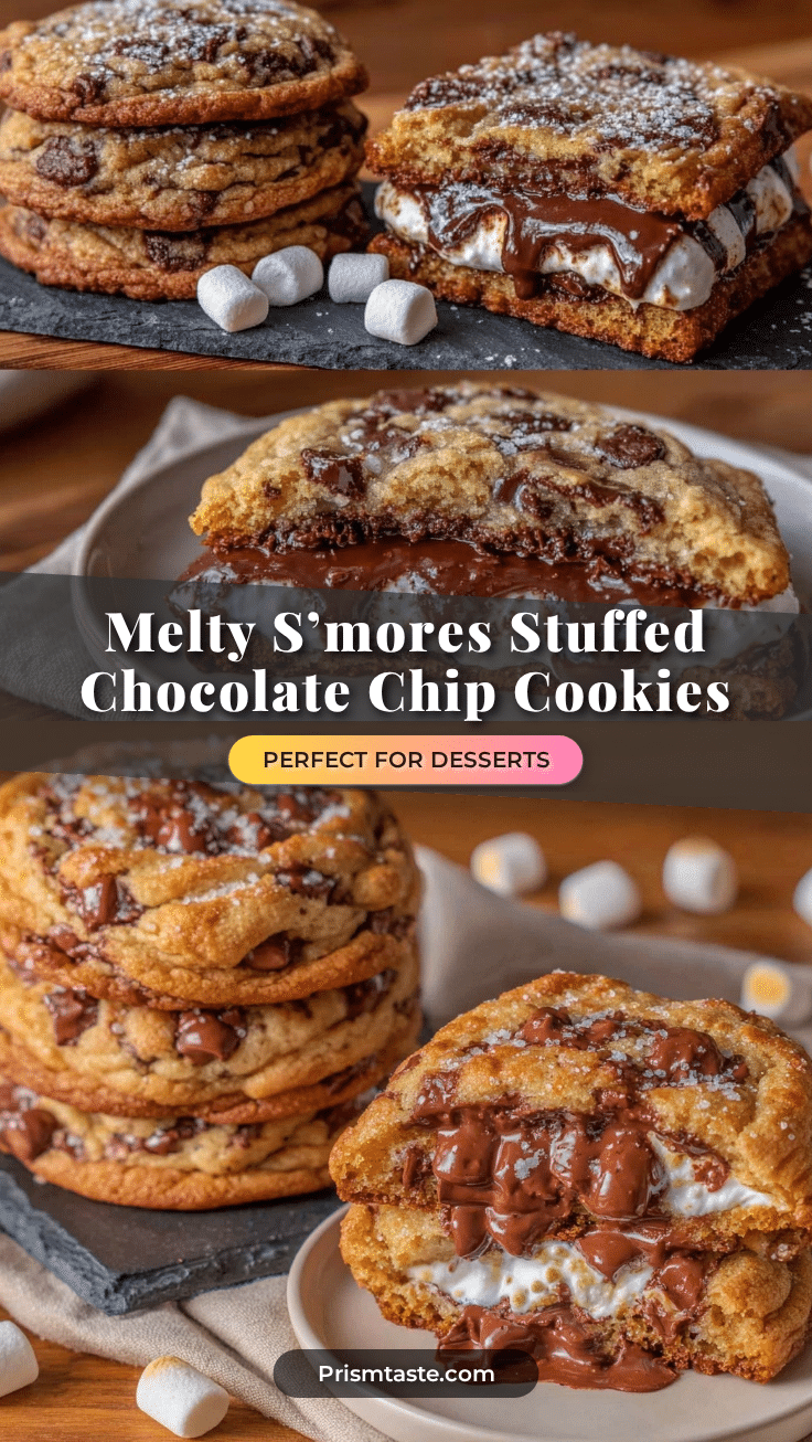 Crispy S’mores Stuffed Chocolate Chip Cookies recipe