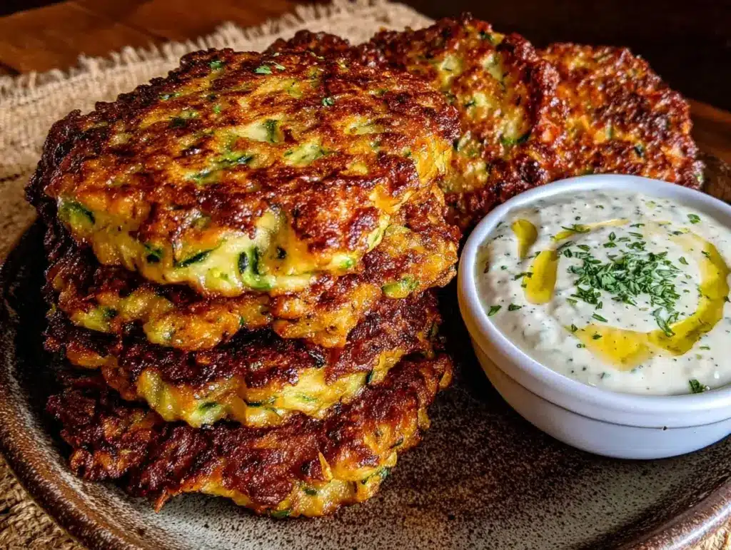 crispy zucchini fritters - featured image