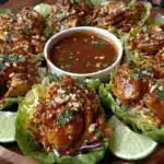 easy creamy thai peanut chicken lettuce wraps - featured image