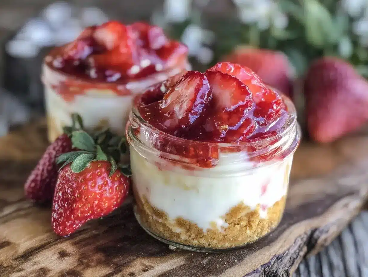 easy mini no bake strawberry cheesecake jars preparation steps