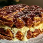 fluffy cinnamon roll waffles - featured image