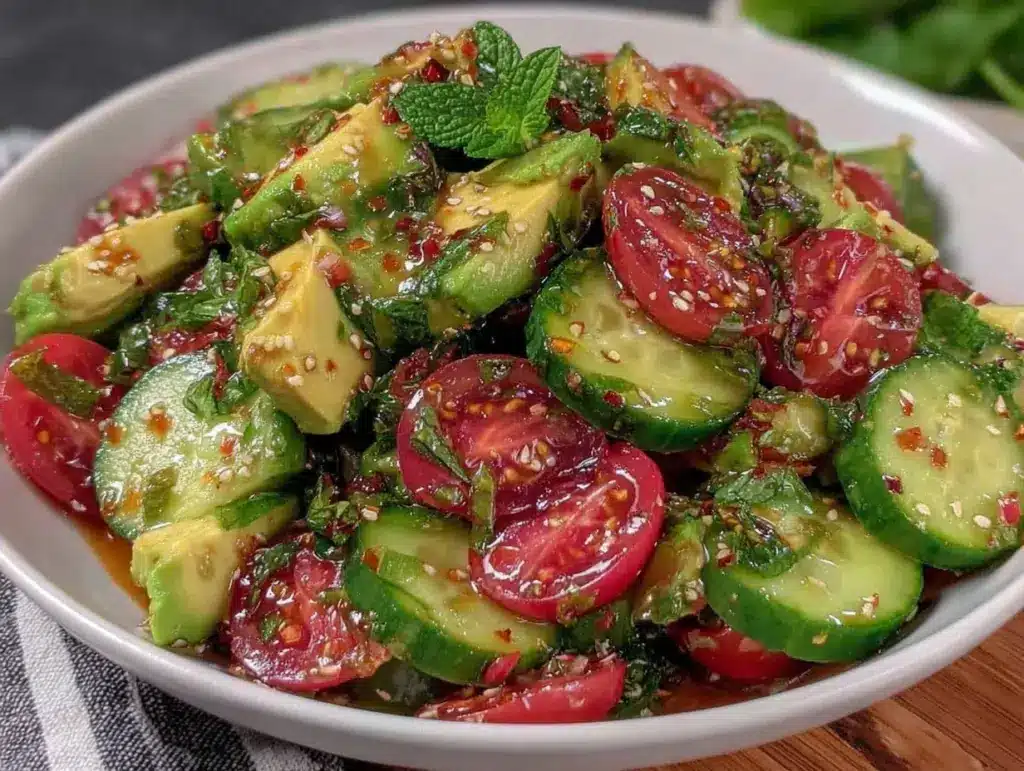 fresh cucumber tomato avocado salad - featured image