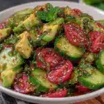 fresh cucumber tomato avocado salad - featured image