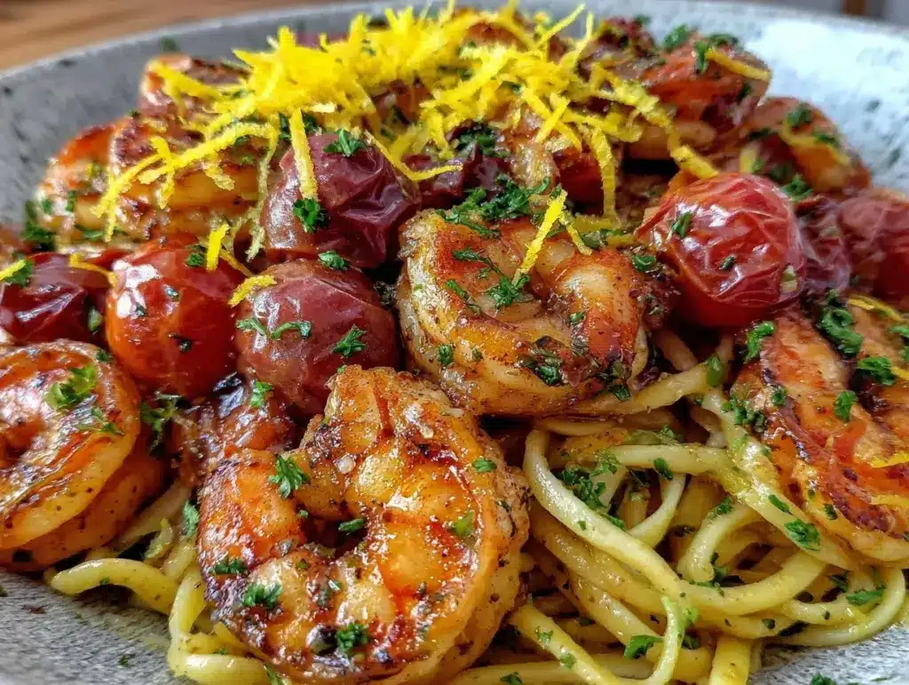 fresh lemon garlic shrimp pasta - featured image
