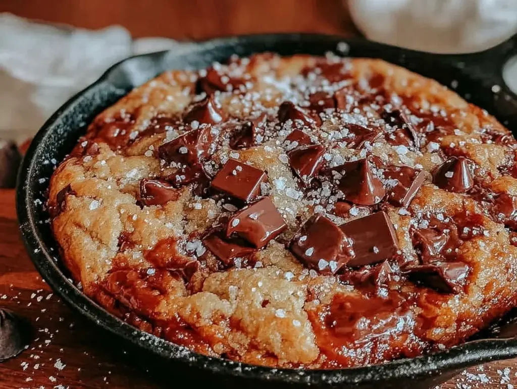 gooey cast iron skillet chocolate chip cookie - featured image