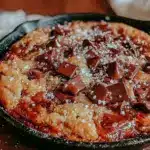 gooey cast iron skillet chocolate chip cookie - featured image