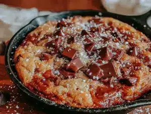 gooey cast iron skillet chocolate chip cookie - featured image