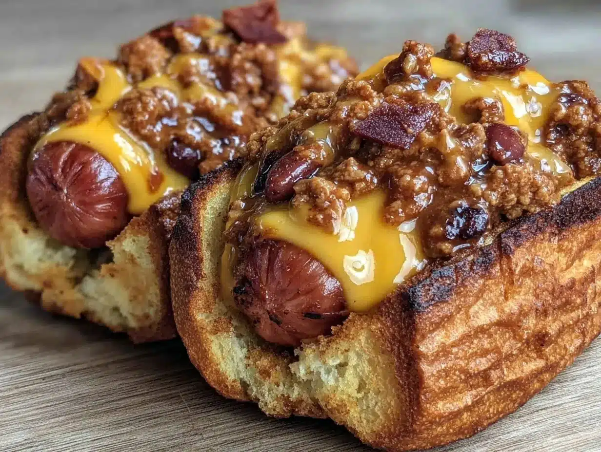 grilled hot dogs with homemade chili and cheese preparation steps