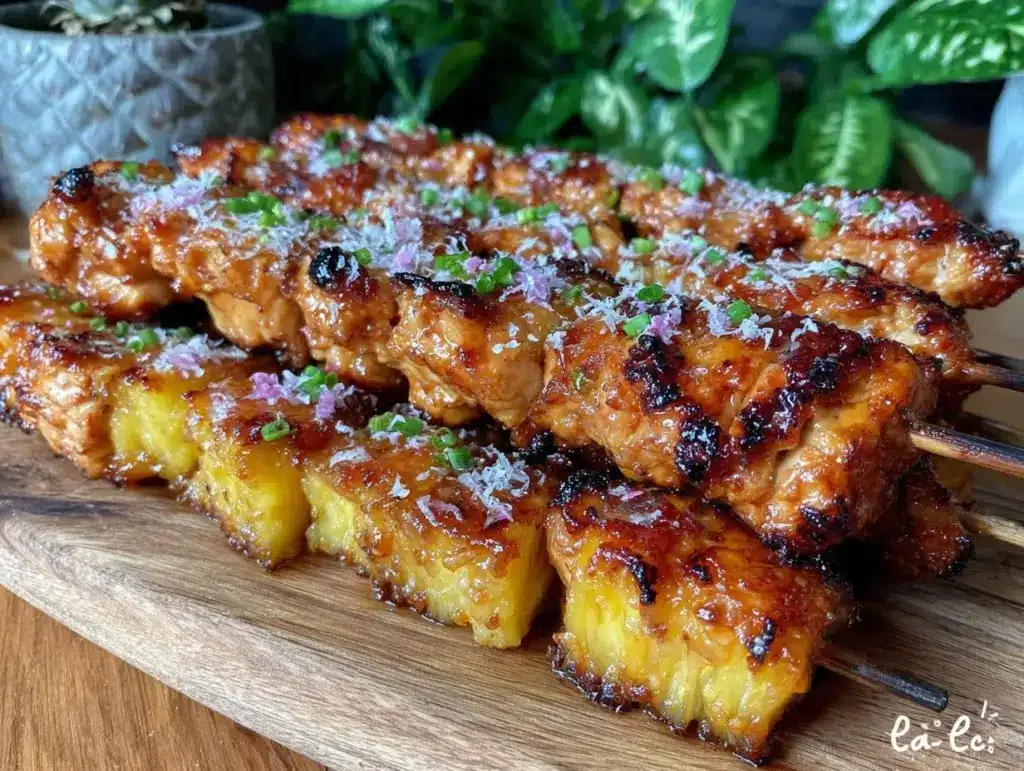 grilled pineapple teriyaki chicken skewers - featured image