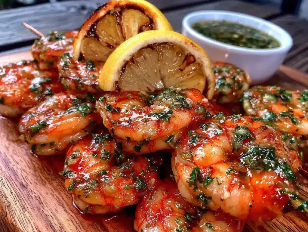 lemon garlic shrimp skewers - featured image