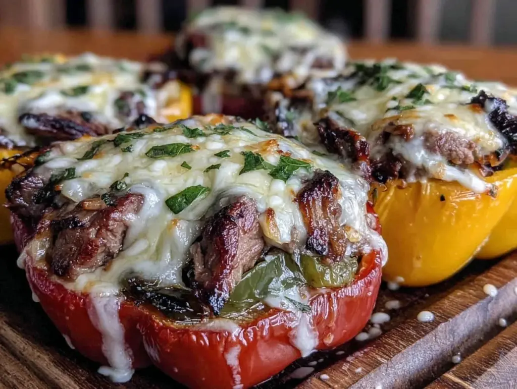 philly cheesesteak stuffed bell peppers - featured image