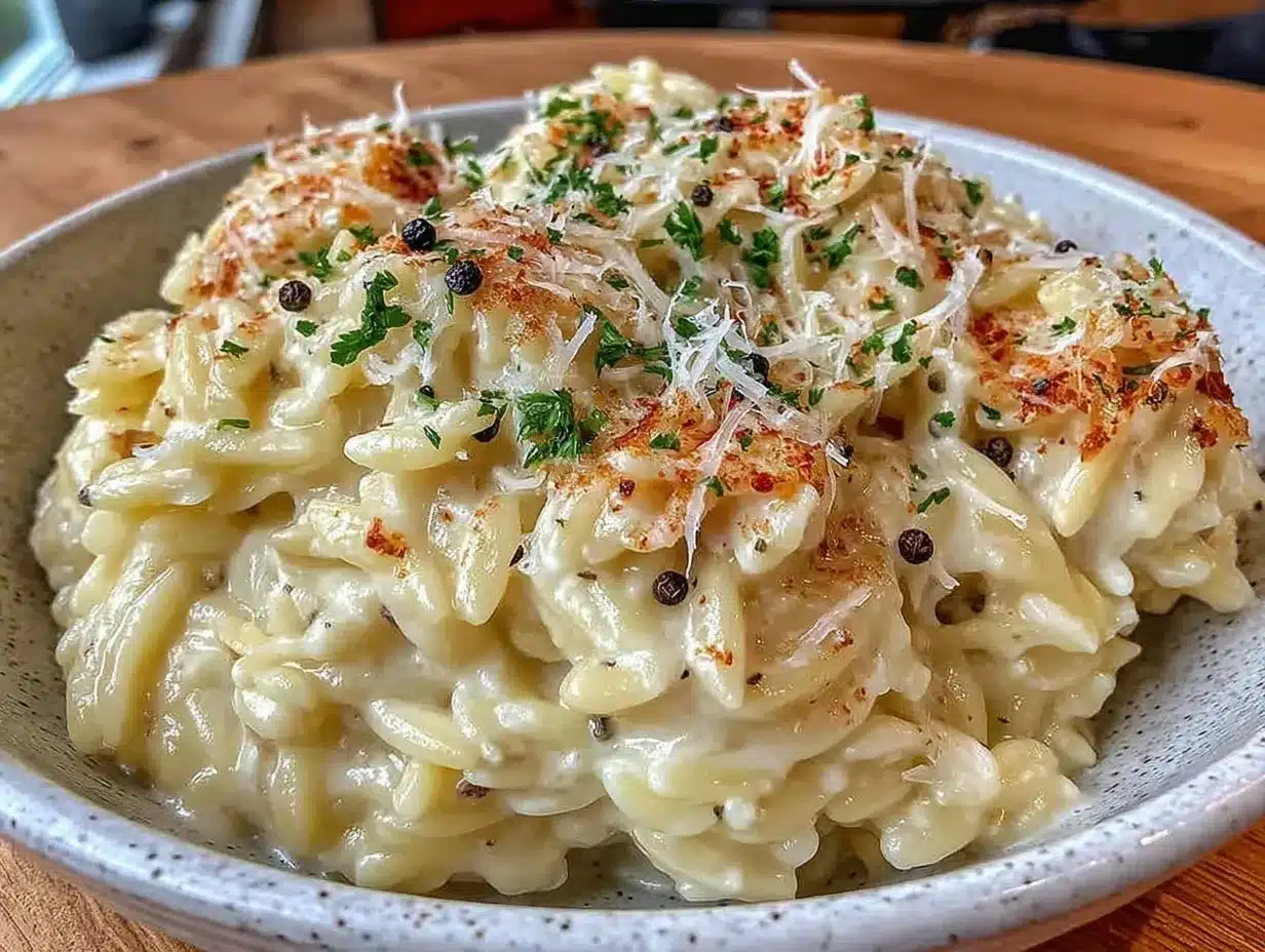 quick creamy garlic parmesan orzo preparation steps