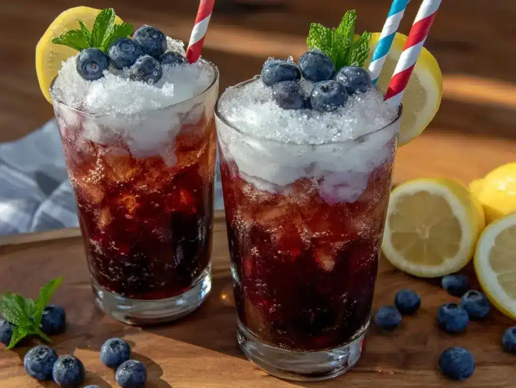 red white blue layered cocktail - featured image