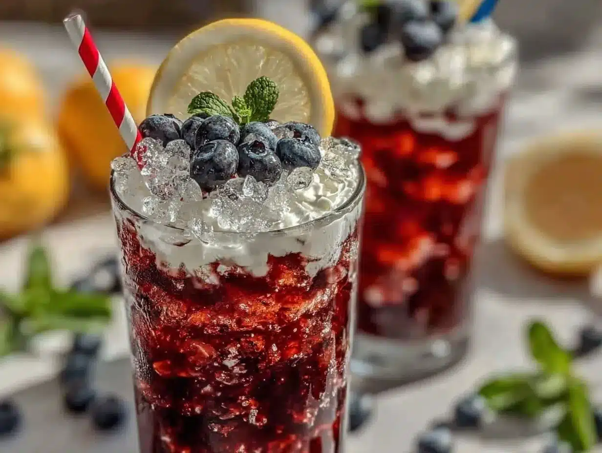 red white blue layered cocktail preparation steps