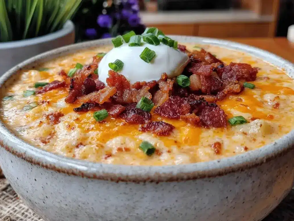 slow cooker loaded baked potato soup - featured image