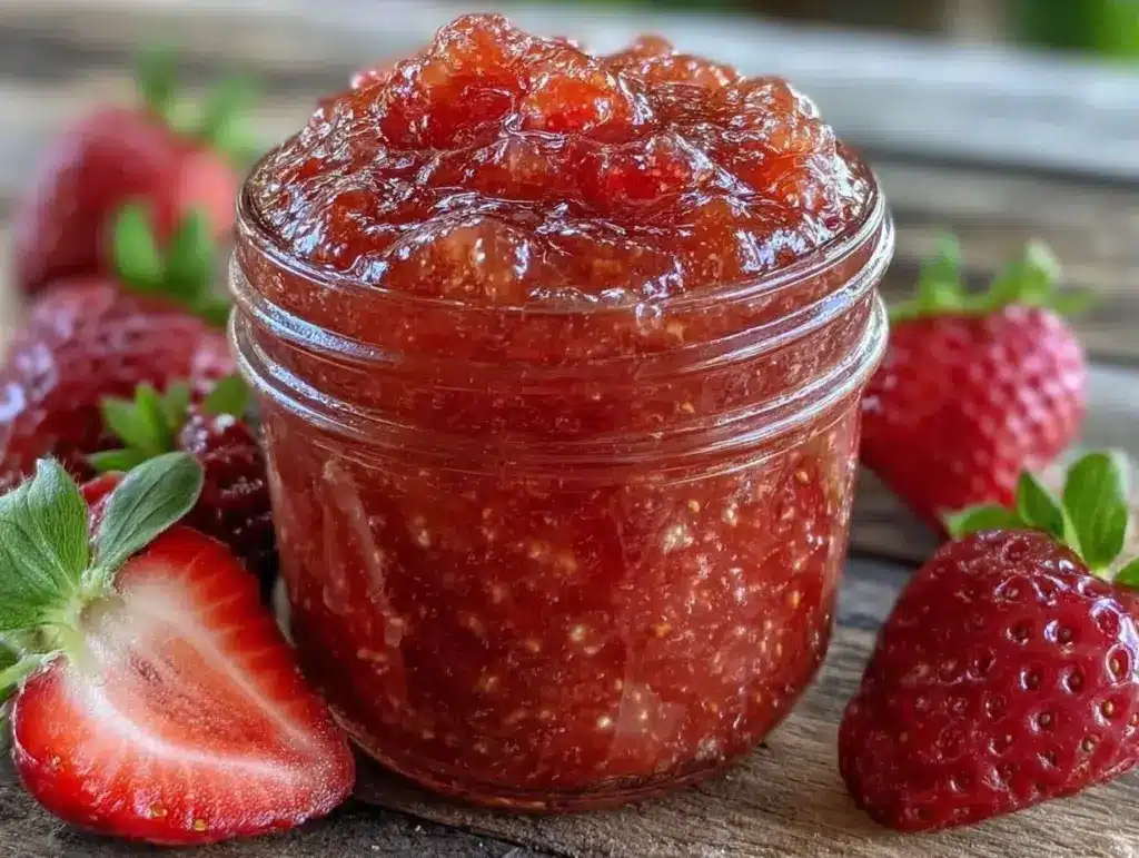 small batch strawberry freezer jam - featured image