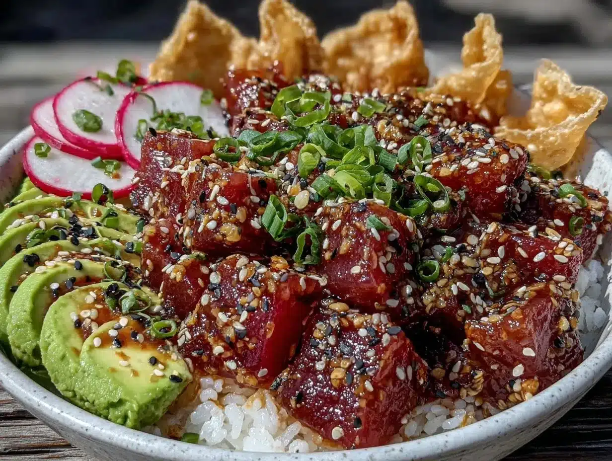 spicy tuna poke bowl preparation steps