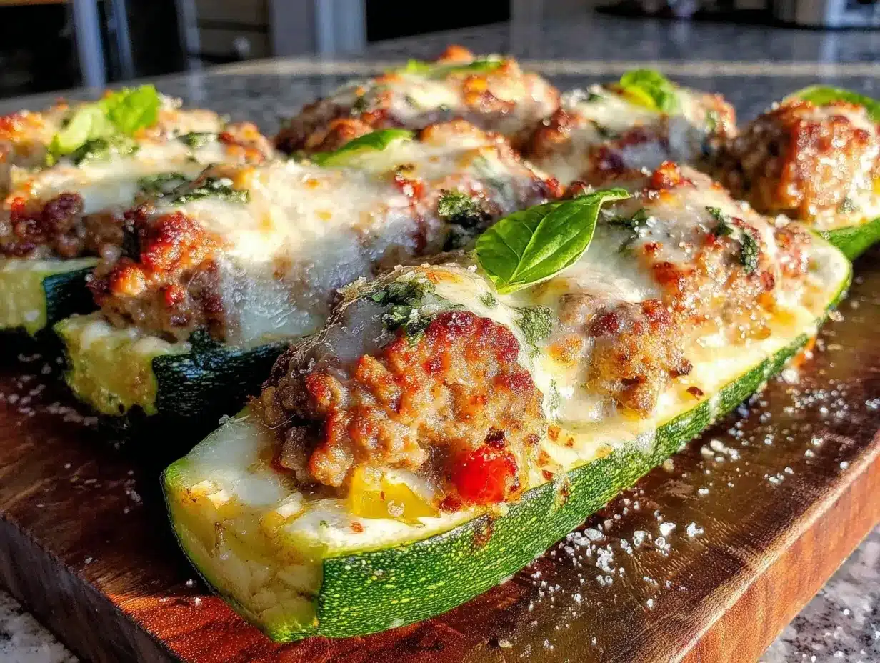 stuffed zucchini boats with italian sausage preparation steps