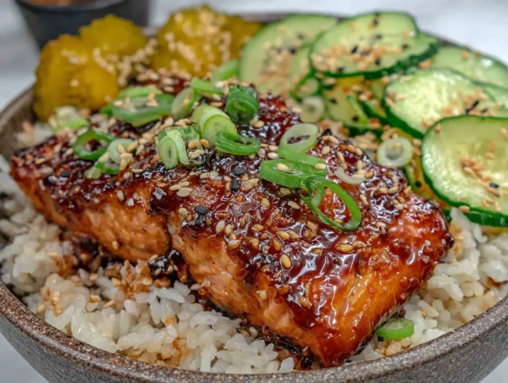 teriyaki salmon rice bowl - featured image