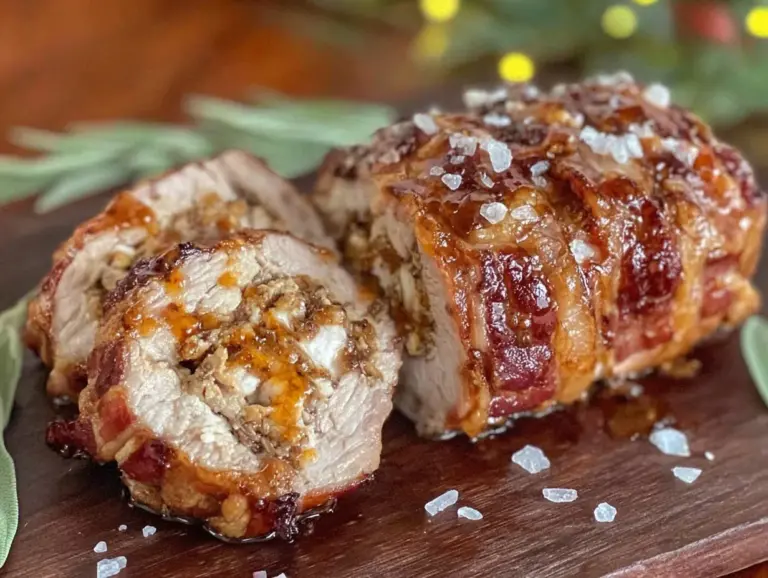 bacon-wrapped stuffed pork tenderloin - featured image